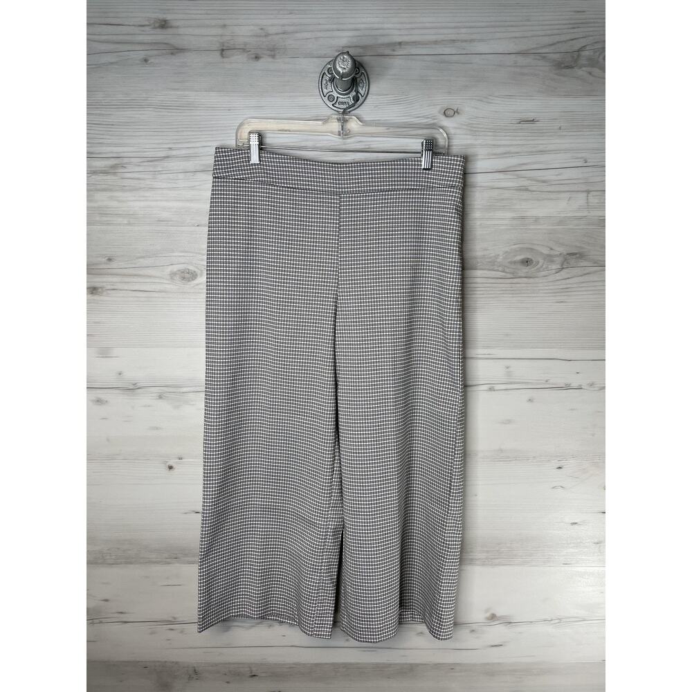 Rachel Zoe Womens 10 Black White Check Wide Leg Cropped Side Zip Pants D3466